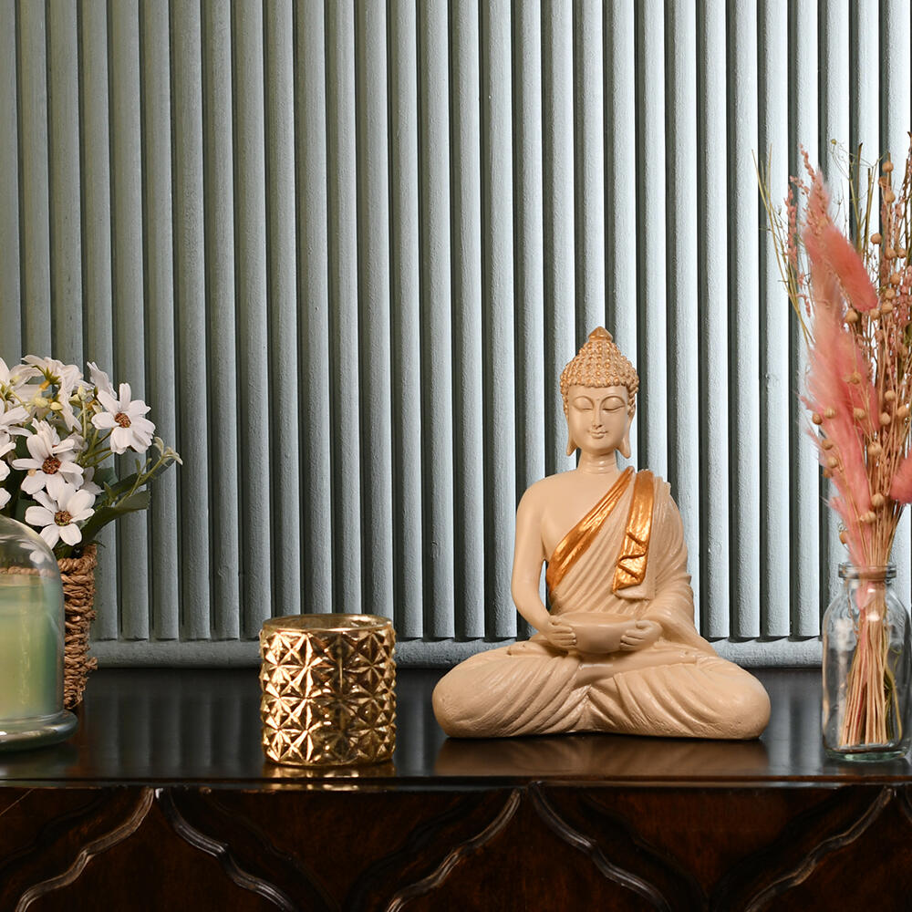 Bodhisattva Buddha Idol Polyresin Showpiece (Cream & Gold)