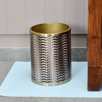 Metal 2.5 Liter Open Dustbin (Gold)