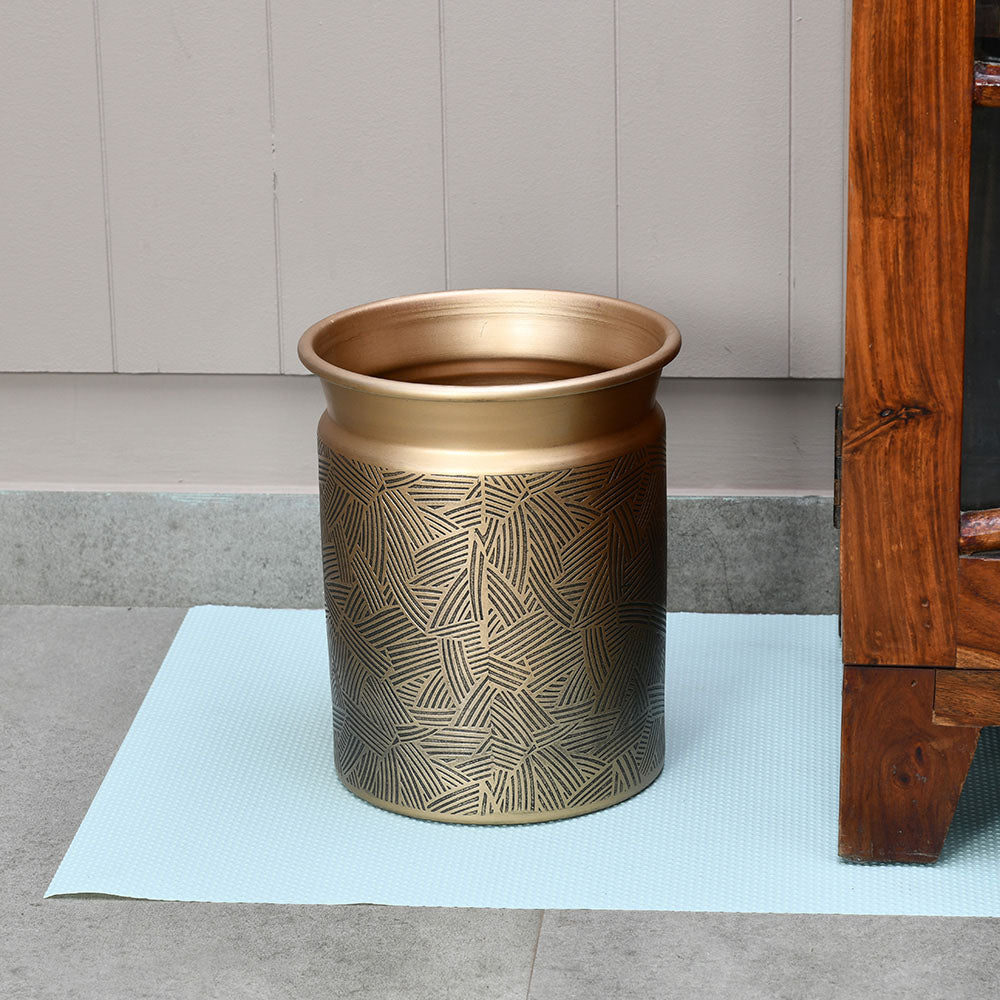 Metal 2.5 Liter Open Dustbin (Antique Gold)