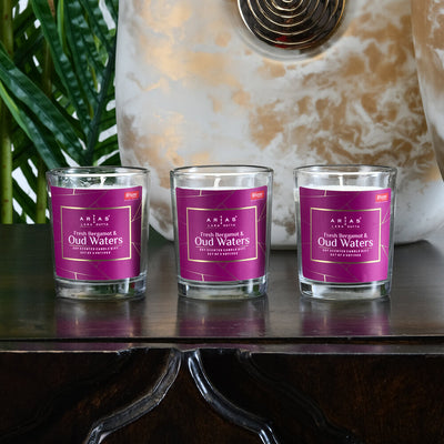 Arias Fresh Bergamot and Oud Water Scented Votive Candles Set of 3 (White)