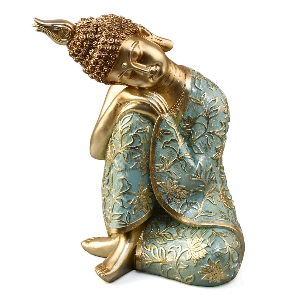 Buddha Resting On Knee Decorative Polyresin Showpiece (Mint & Gold)