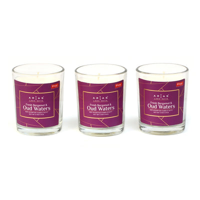 Arias by Lara Dutta Fresh Bergamot and Oud Water Scented Votive Candles Set of 3 (White)