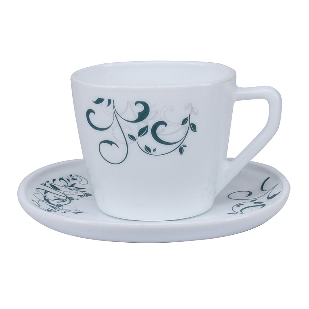 Arias by Lara Dutta Blue Spring Cup & Saucer Set of 12 (220 ml, 6 Cups & 6 Saucers, White)