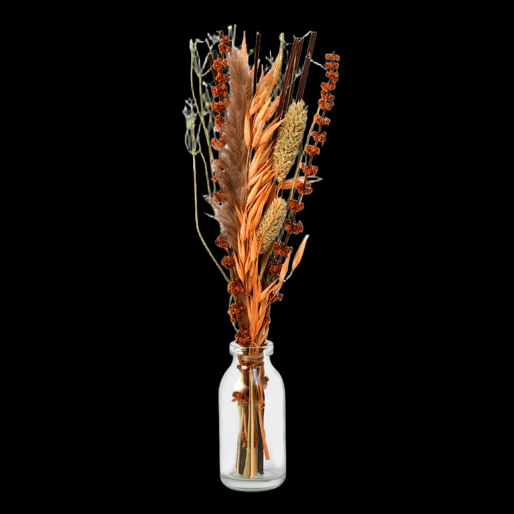 Arias by Lara Dutta Decorative Glass Vase with Dry Flowers (Transparent & Brown)