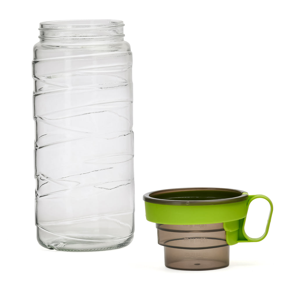 Transparent 1540 ml Tall Canister With Measure Cup Lid (Green)
