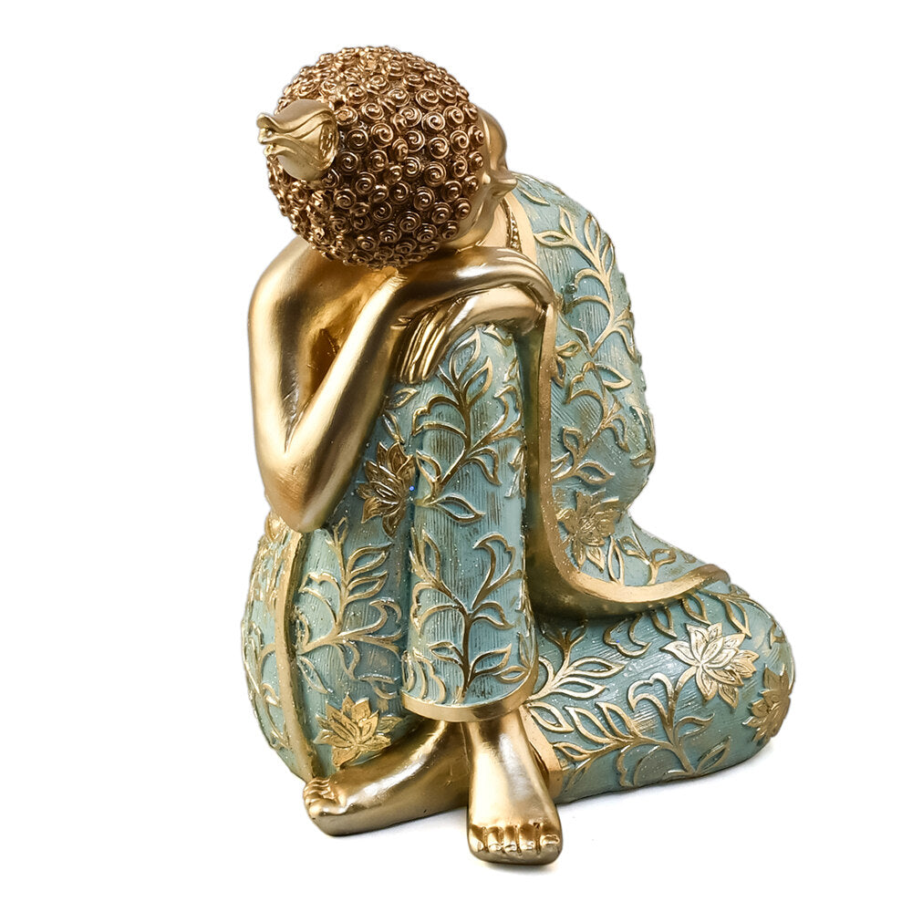 Buddha Resting On Knee Decorative Polyresin Showpiece (Mint & Gold)