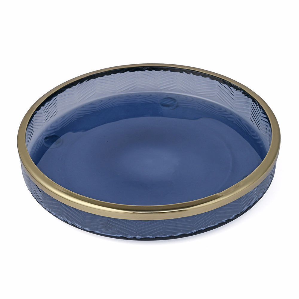 Transparent Glass Bathroom Accessories Tray (Blue & Gold)