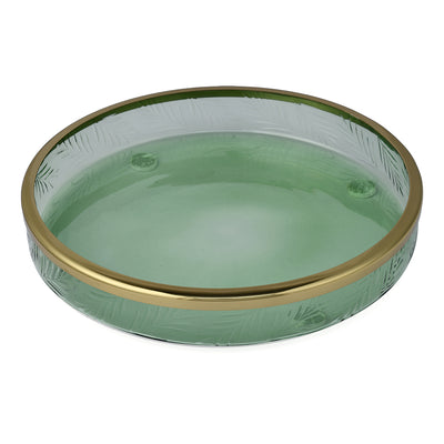 Transparent Glass Bathroom Accessories Tray (Green & Gold)