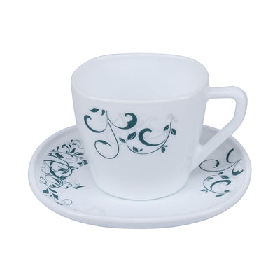 Arias by Lara Dutta Blue Spring Cup & Saucer Set of 12 (220 ml, 6 Cups & 6 Saucers, White)