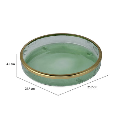 Transparent Glass Bathroom Accessories Tray (Green & Gold)