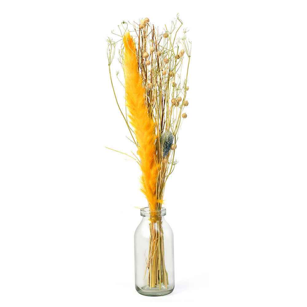 Arias by Lara Dutta Decorative Glass Vase with Dry Flowers (Transparent & Yellow)