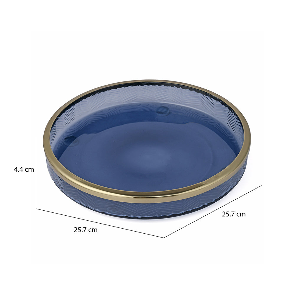 Transparent Glass Bathroom Accessories Tray (Blue & Gold)