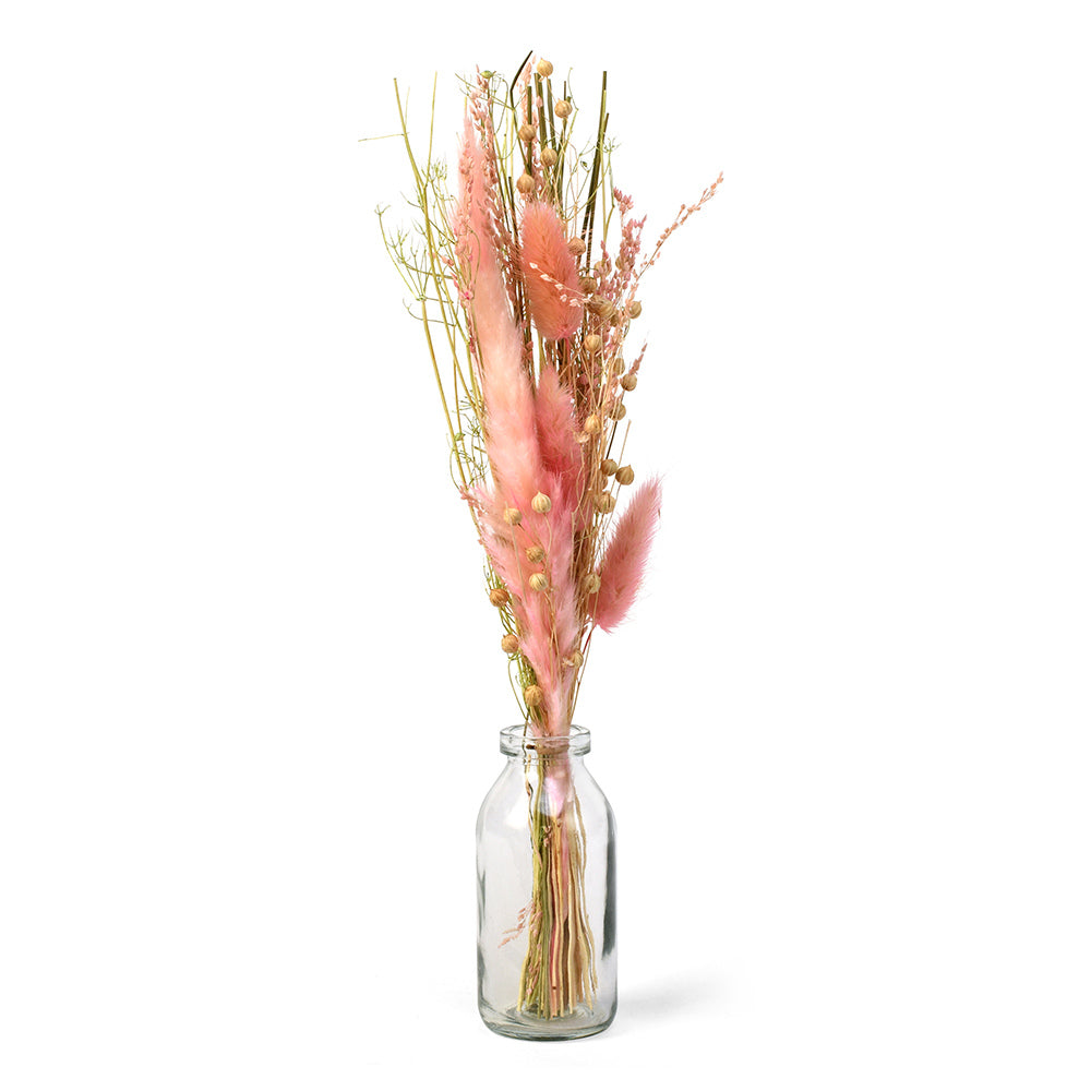 Arias by Lara Dutta Decorative Glass Vase with Dry Flowers (Transparent & Pink)