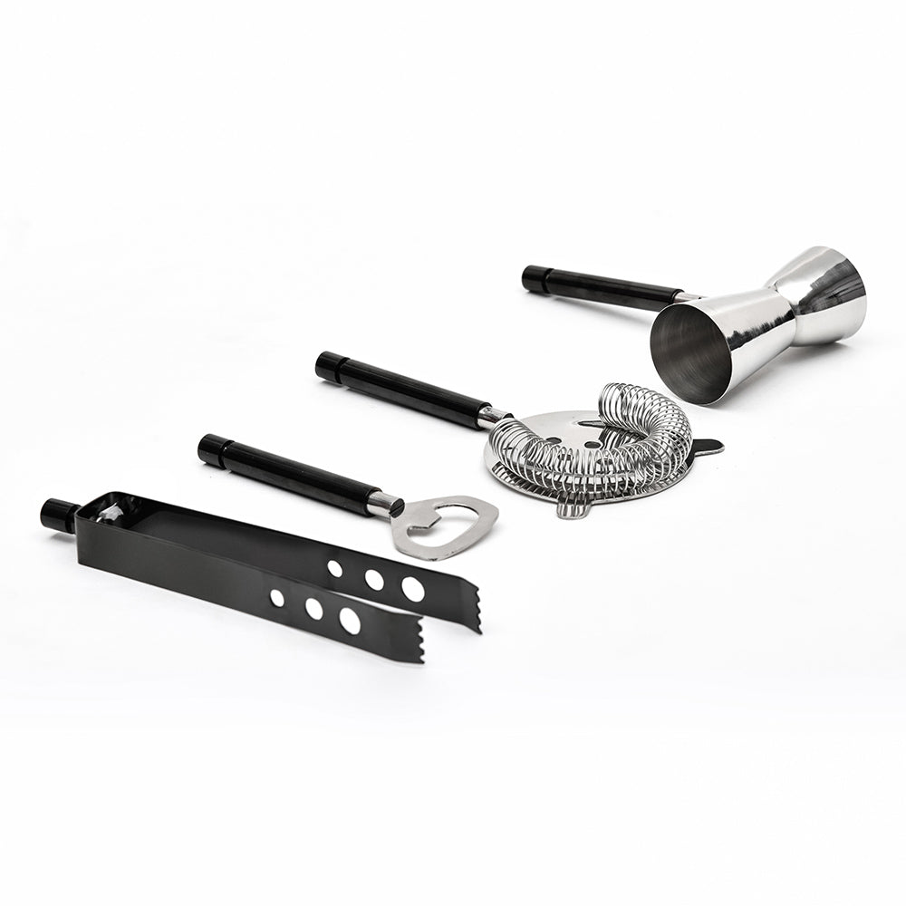 Arias by Lara Dutta Stainless Steel Bar Tools Set of 4 With Stand (Black & White)