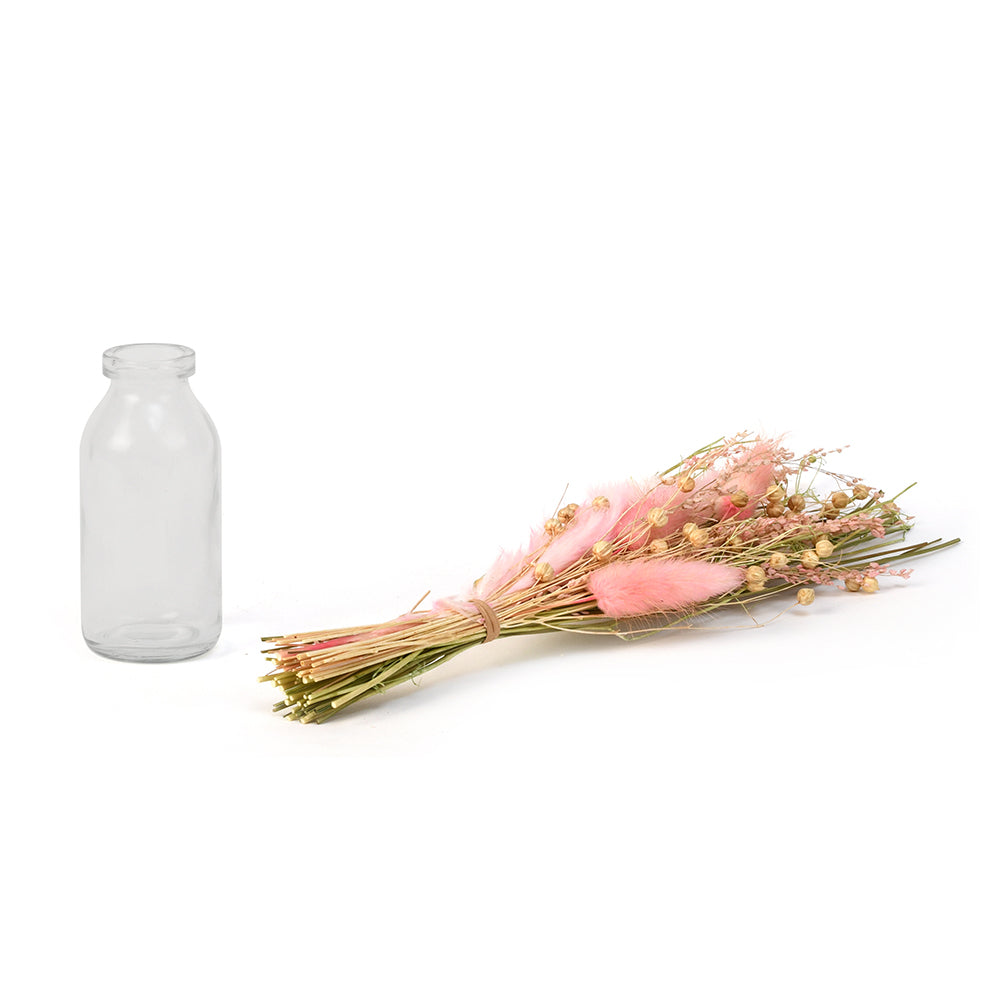 Arias by Lara Dutta Decorative Glass Vase with Dry Flowers (Transparent & Pink)