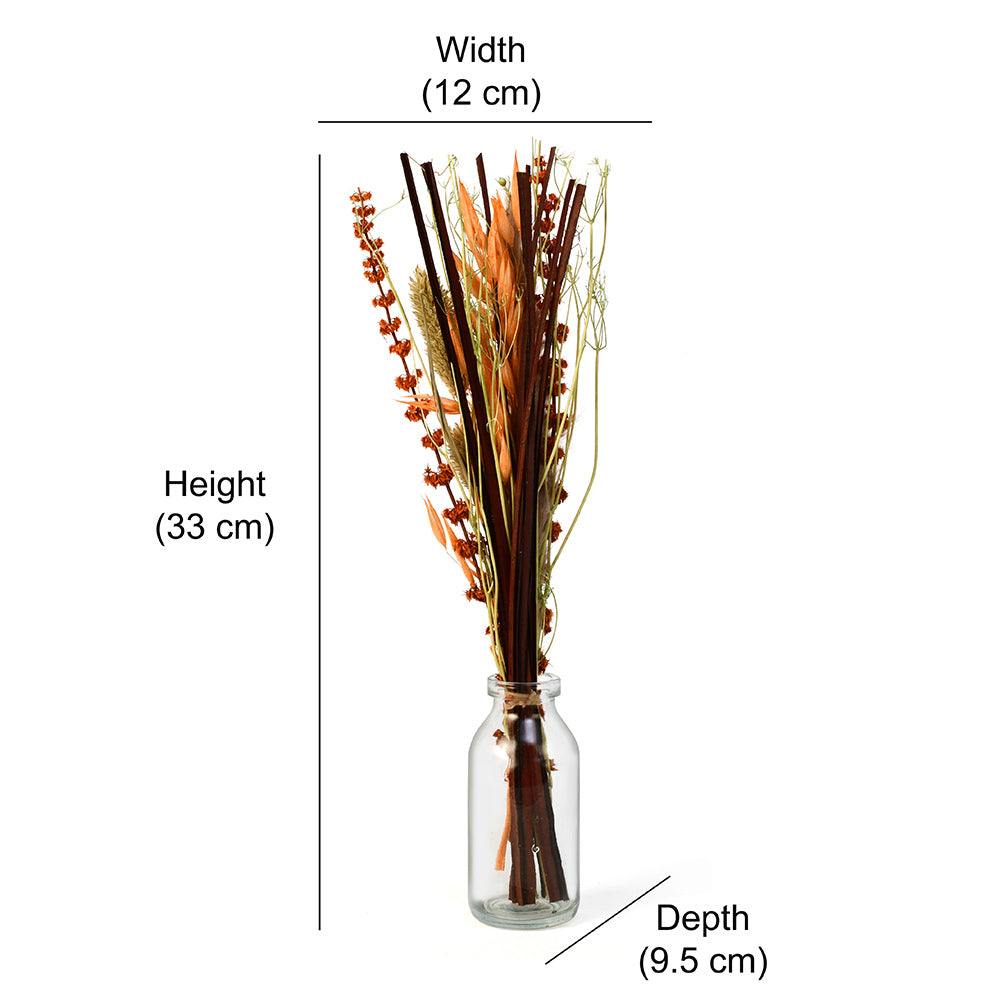Arias by Lara Dutta Decorative Glass Vase with Dry Flowers (Transparent & Brown)