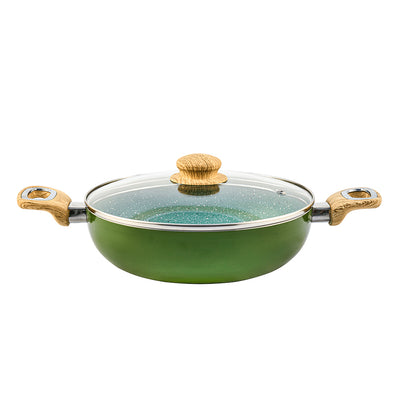 Arias by Lara Dutta Non-Stick Fry Pan With Dosa Tawa and Kadhai With Lid Set of 3 (Emerald)