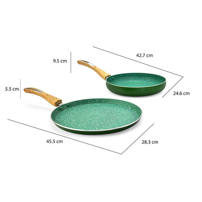 Arias by Lara Dutta Non-Stick Fry Pan With Dosa Tawa Set of 2 (Emerald)