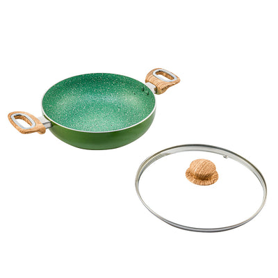 Arias Non-Stick Fry Pan With Dosa Tawa and Kadhai With Lid Set of 3 (Emerald)