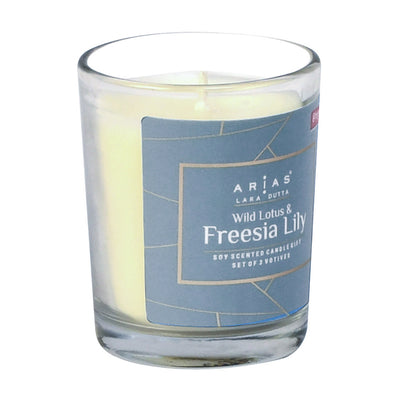 Arias by Lara Dutta Wild Lotus and Freesia Lily Scented Votive Candles Set of 3 (White)