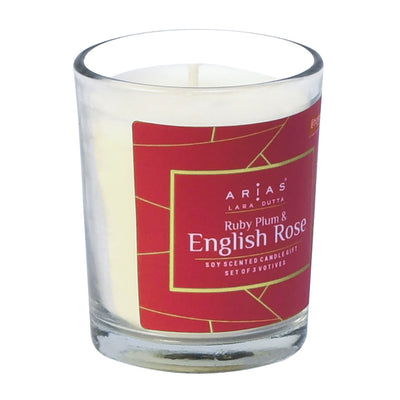 Arias by Lara Dutta Ruby Plum and English Rose Scented Votive Candles Set of 3 (White)