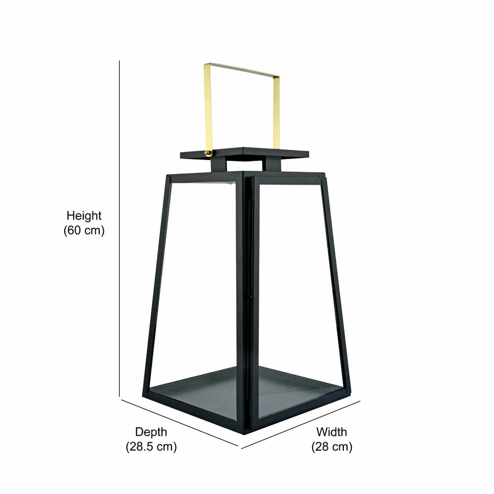 Modern Trapeze Metal & Glass Large Size Lantern (Black & Gold)