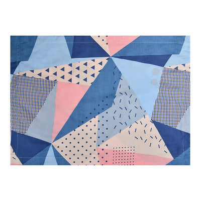 Arias by Lara Dutta Geometric Cotton King Bedsheet With 2 Pillow Covers (Blue)