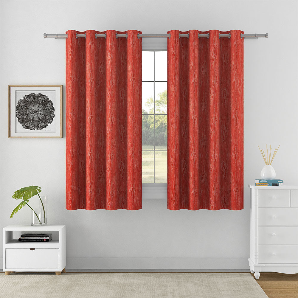 Abstract Semi Transparent 5 Ft Polyester Window Curtains Set Of 2 (Rust)