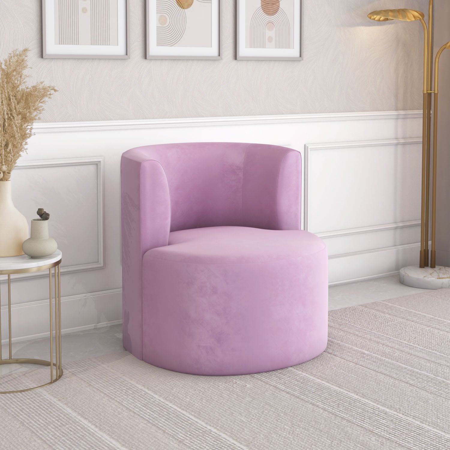 Arias by Lara Dutta Lorenza Fabric Upholstered Swivel Arm Chair (Onion Pink)