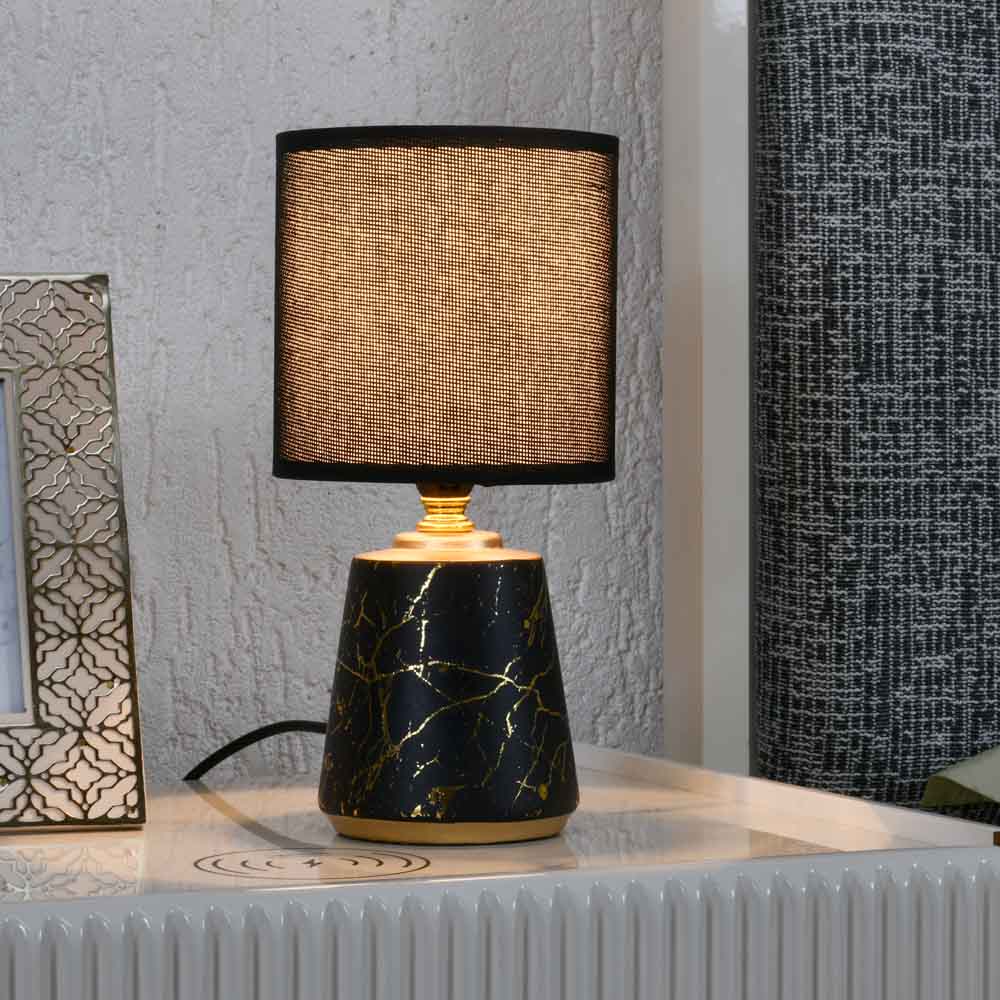 Marble Finish Ceramic Base Table Lamp (Black & Gold)