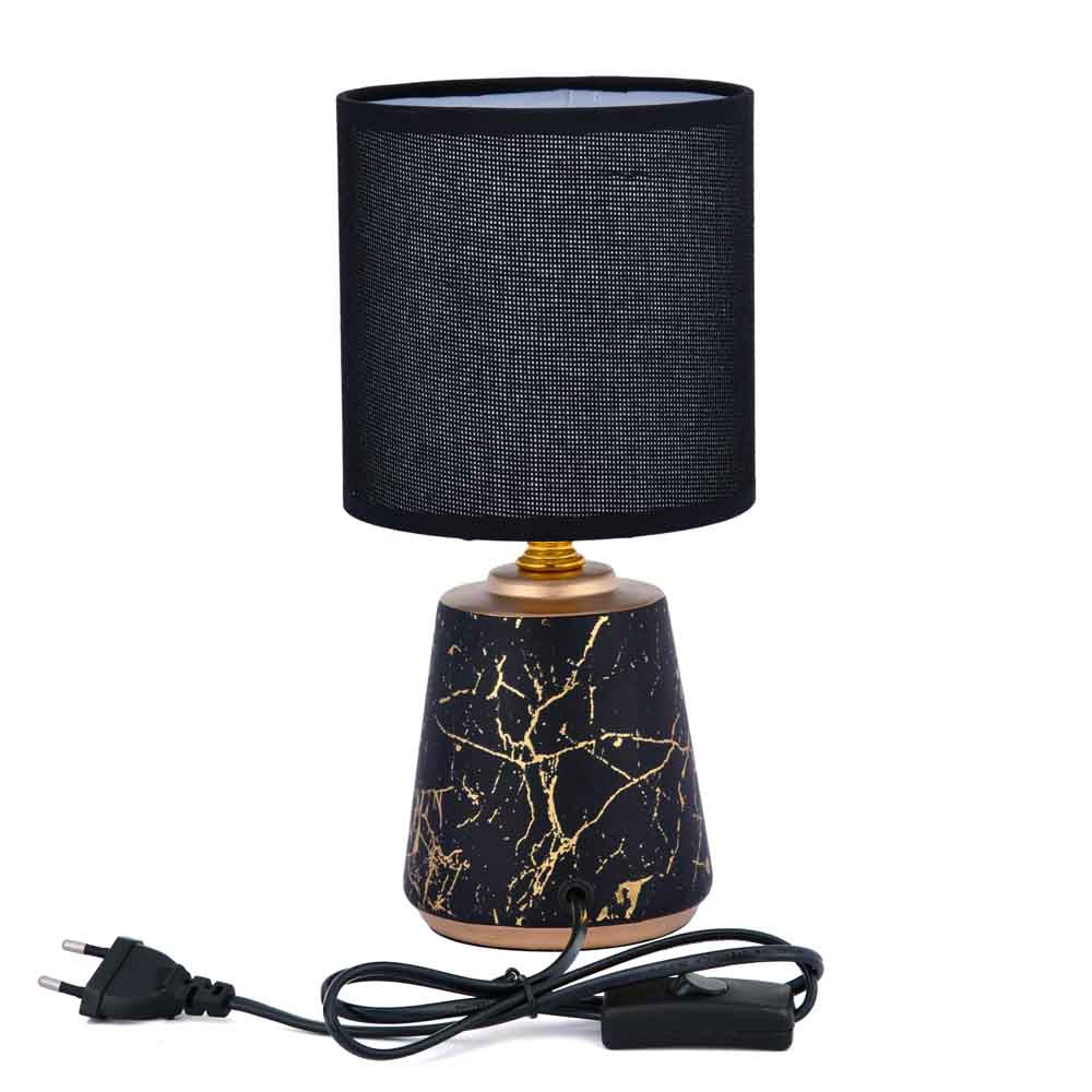 Marble Finish Ceramic Base Table Lamp (Black & Gold)