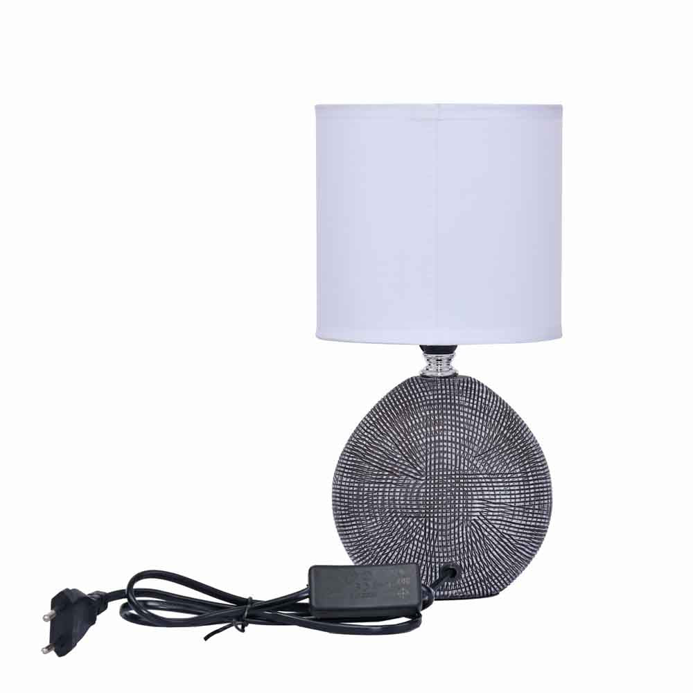 Decorative Fabric Shade Ceramic Base Table Lamp (Grey)