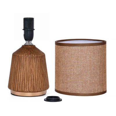 Fabric Shade Ripples Design Ceramic Base Table Lamp (Beige)