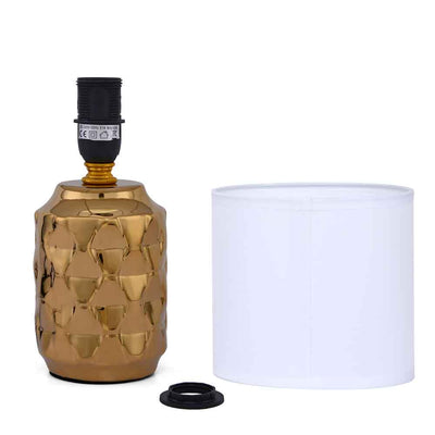 Fabric Shade 3D Square Ceramic Base Table Lamp (Gold)