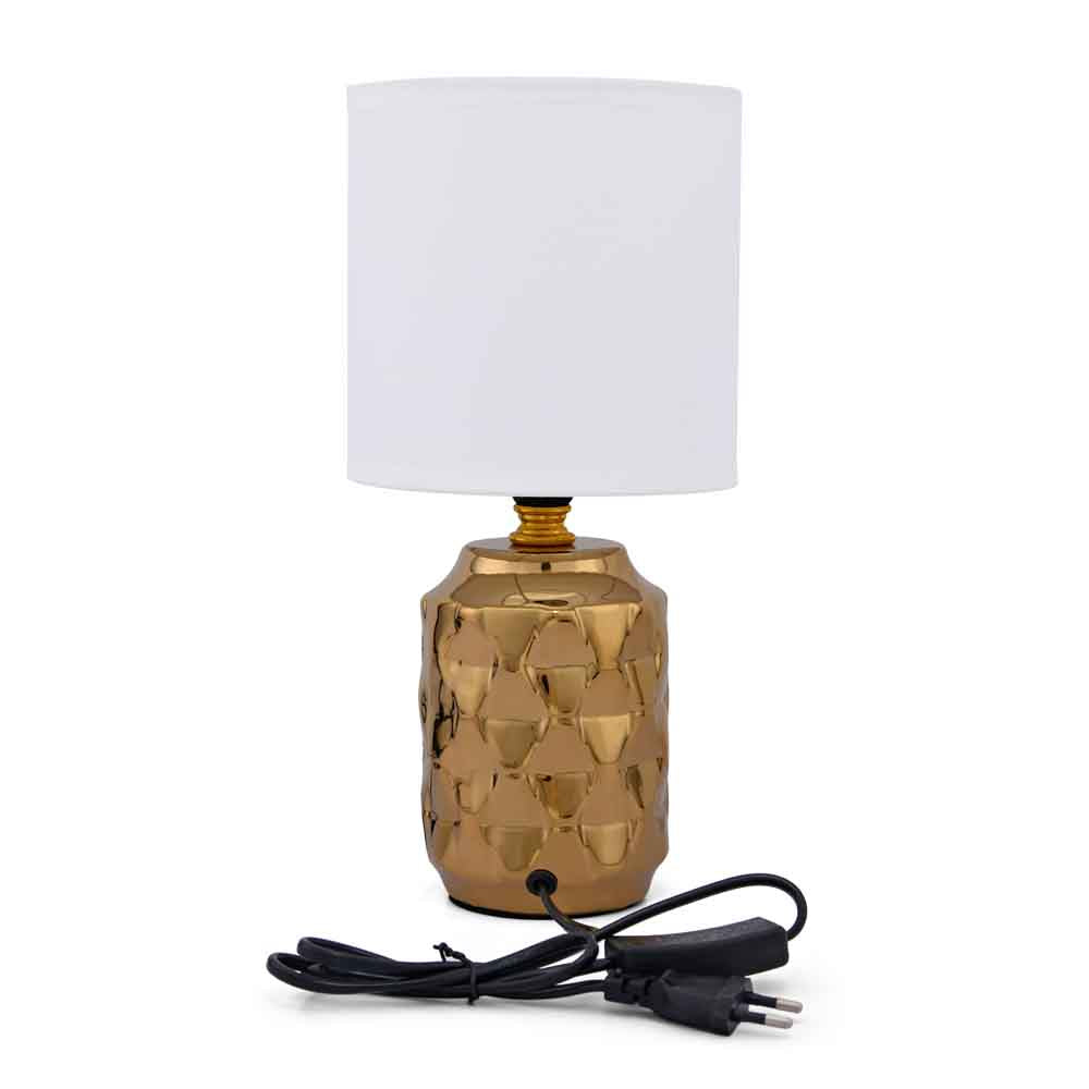 Fabric Shade 3D Square Ceramic Base Table Lamp (Gold)