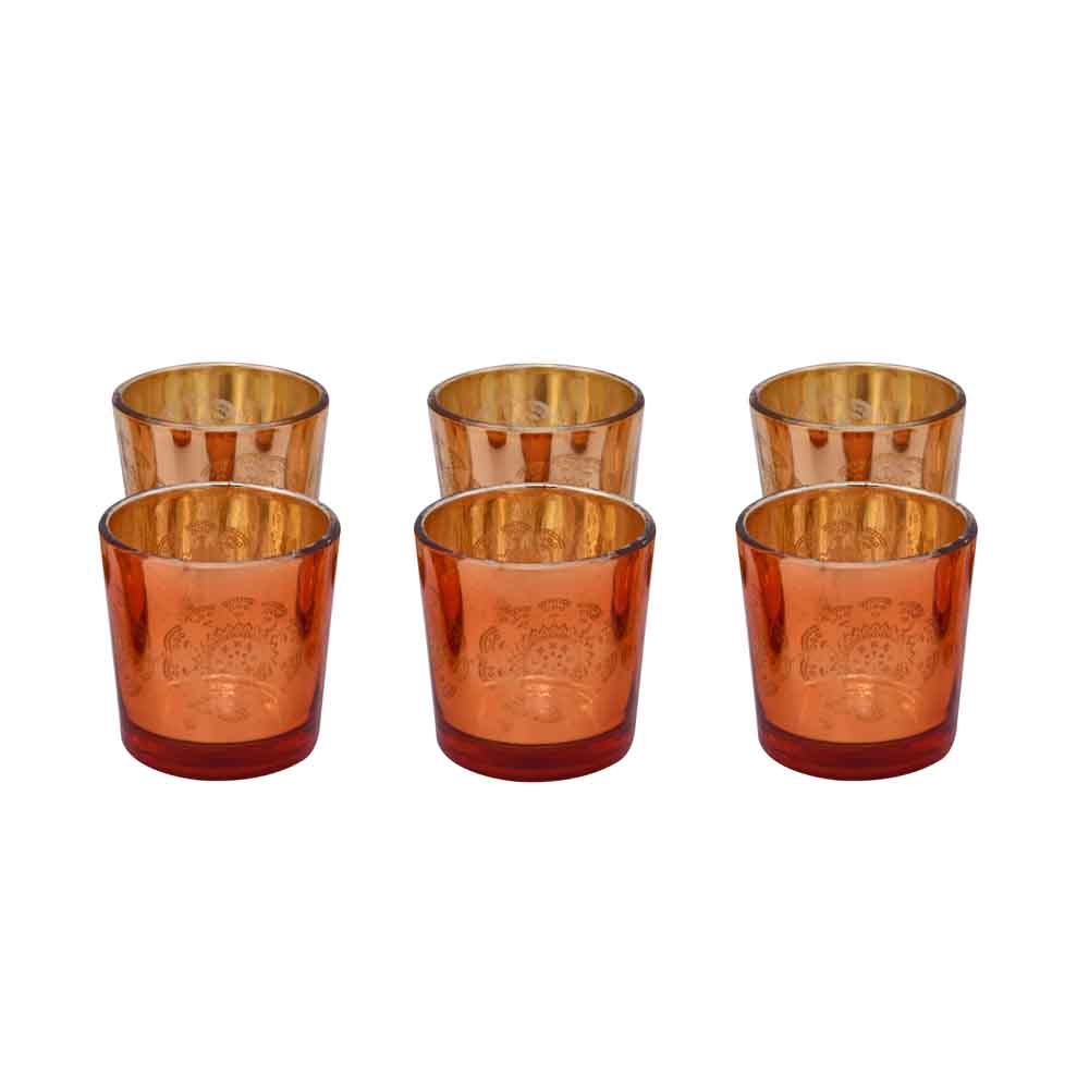 Decorative Glass Votives Set of 6 (Orange & Gold)