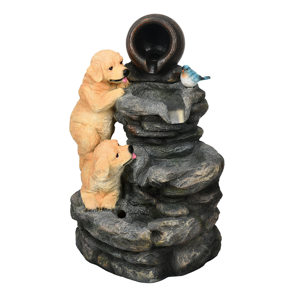 Two Dogs with Pot Polyresin Water Fountain (Grey)