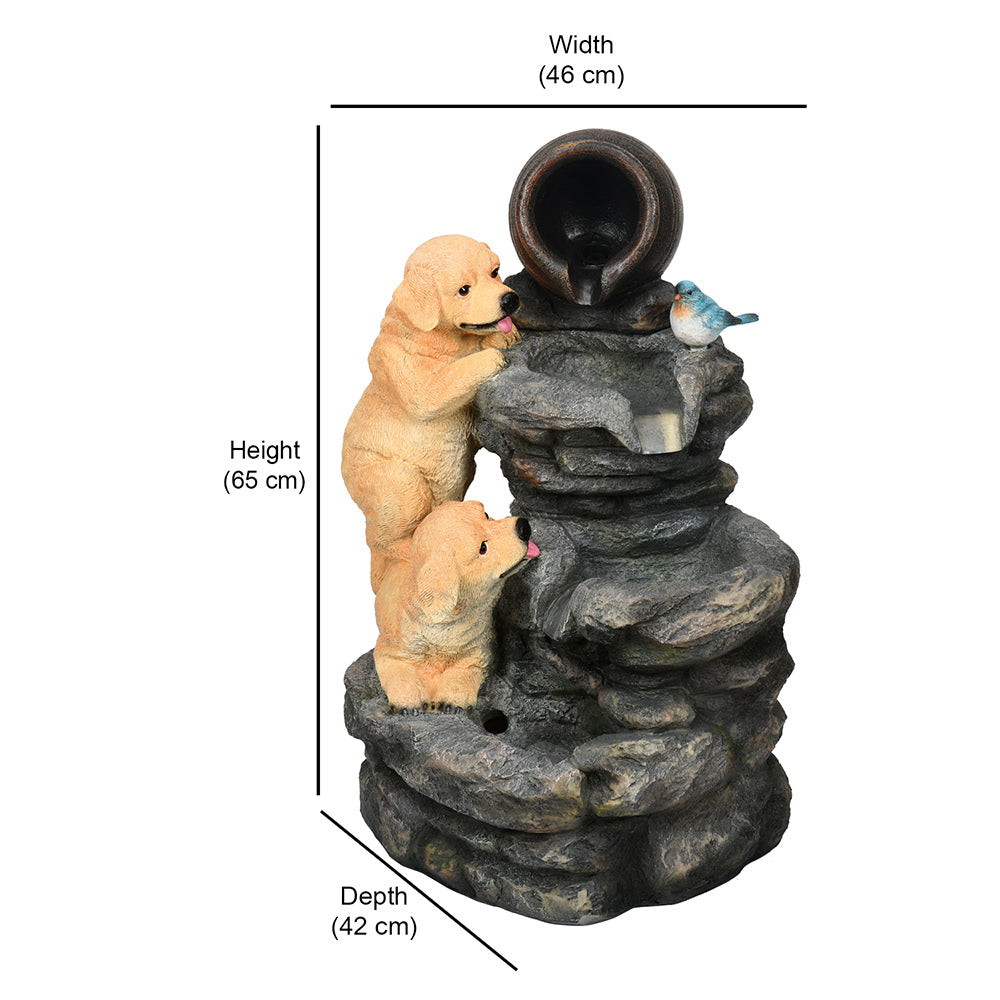 Two Dogs with Pot Polyresin Water Fountain (Grey)