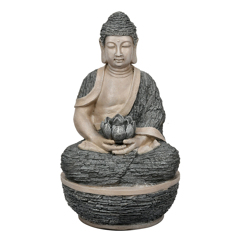 Buddha with Floral Bowl Indoor Outdoor Water Fountain (Grey)