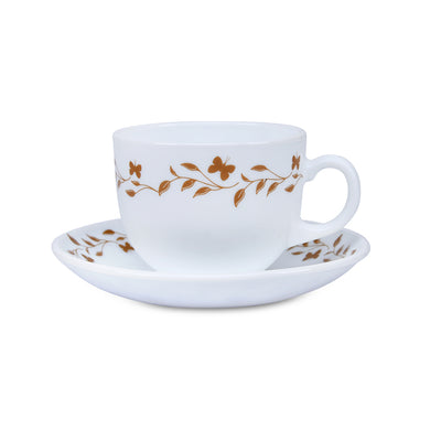 Arias by Lara Dutta Autumn Grace Cup & Saucer Set of 12 (220 ml, 6 Cups & 6 Saucers, White)
