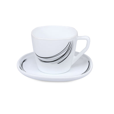 Arias by Lara Dutta Black Fantasy Cup & Saucer Set of 12 (220 ml, 6 Cups & 6 Saucers, White)