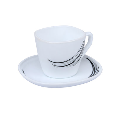 Arias by Lara Dutta Black Fantasy Cup & Saucer Set of 12 (220 ml, 6 Cups & 6 Saucers, White)