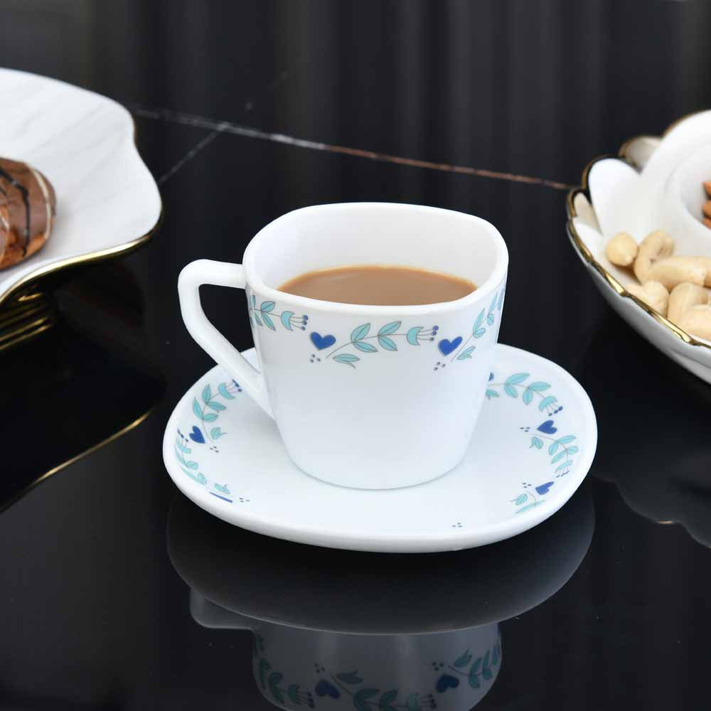 Arias by Lara Dutta Morning Glory Cup & Saucer Set of 12 (220 ml, 6 Cups & 6 Saucers, White)