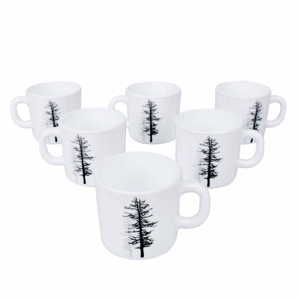 Arias Winter Forest Coffee Mugs Set of 6 (180 ml, White)