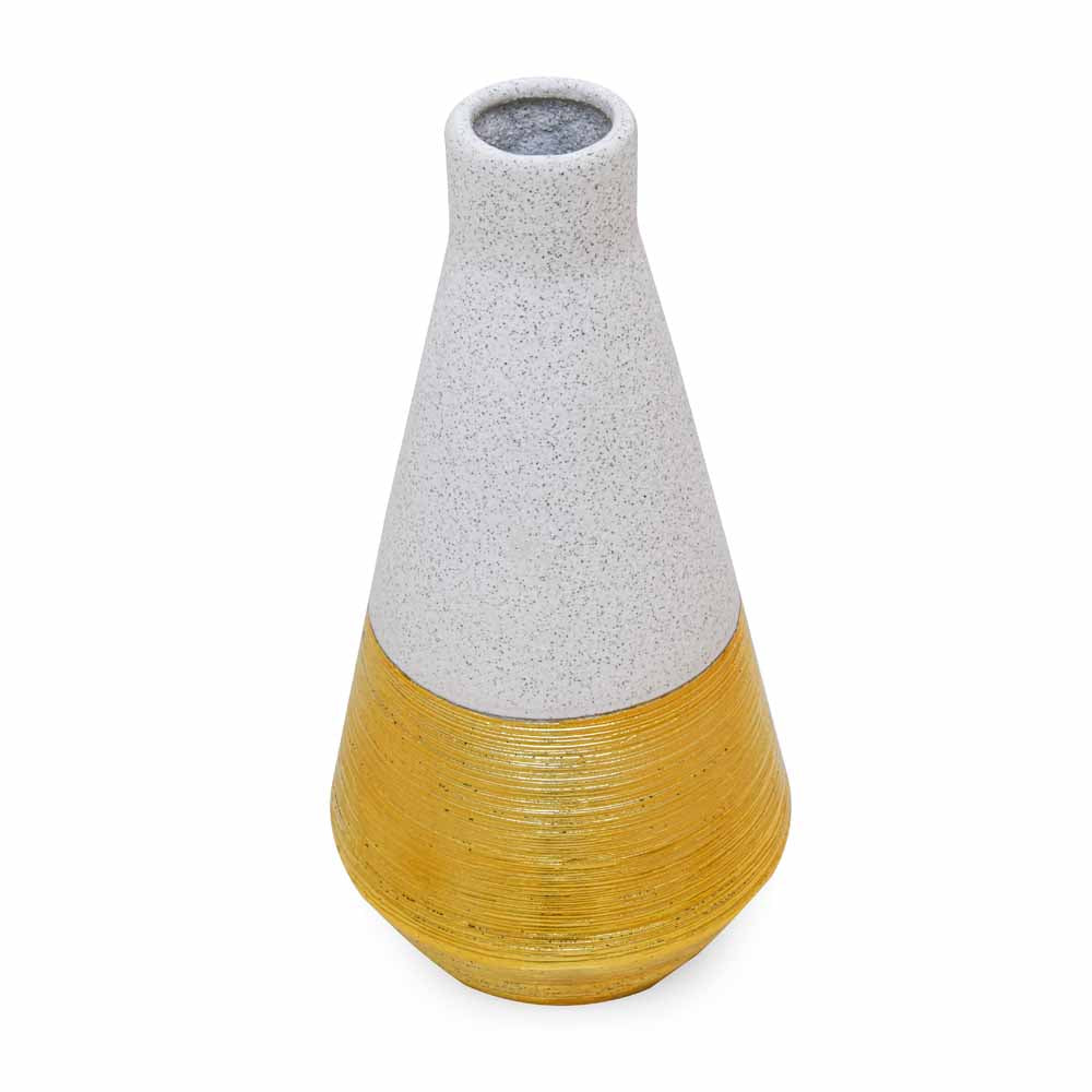 Glaze Ceramic Triagular Bottle Vase (Cream & Gold)