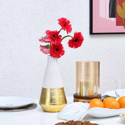 Glaze Ceramic Triagular Bottle Vase (Cream & Gold)
