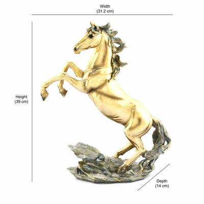 Jumping Horse Decorative Polyresin Showpiece (Grey & Gold)