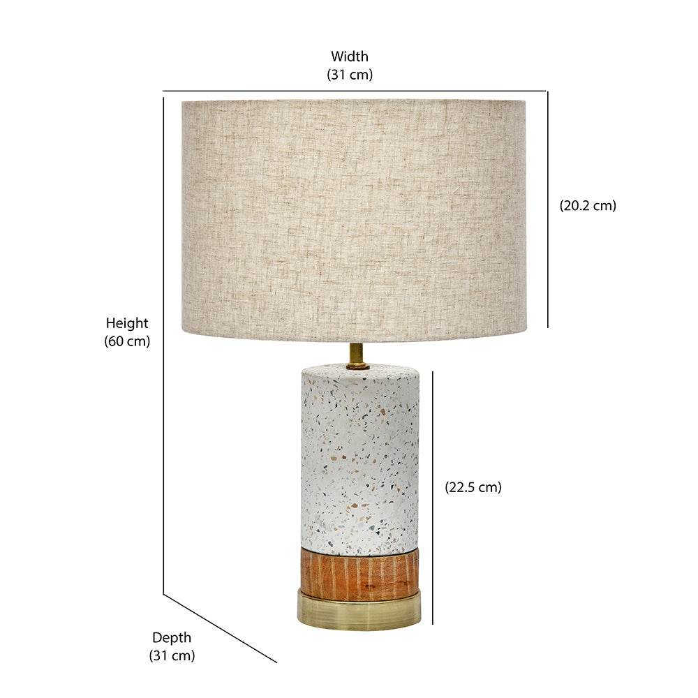 Decorative Fabric Shade Terrazzo & Wooden Base Table Lamp 60 cm (White)