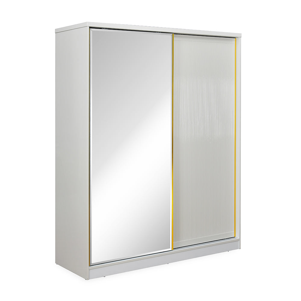 Nix 2 Door Sliding Wardrobe with Mirror and Sensor LED Light (Beige)