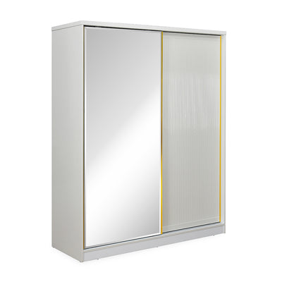 Nix 2 Door Sliding Wardrobe with Mirror and Sensor LED Light (Beige)